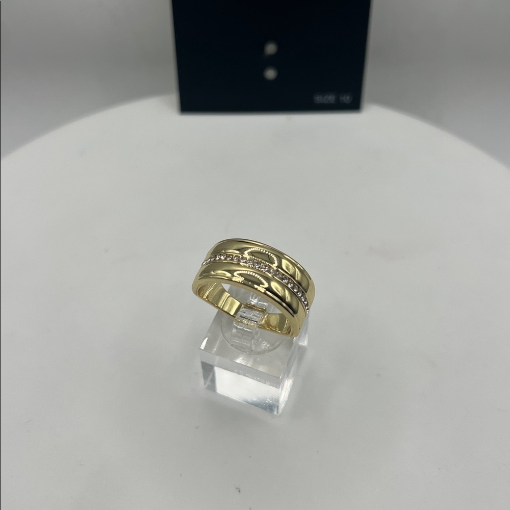 INC gold tone ring with clear crystals size 10